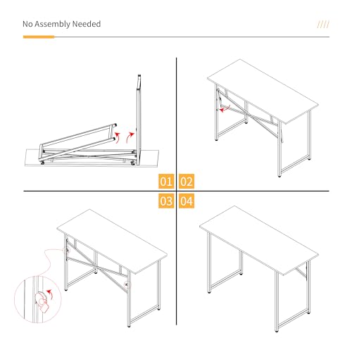 Lutown-Teen Folding Desk 47 inch No Assembly Required, White | Home Office Table for Small Spaces, Writing Gaming Computer Camping Desk - color: White, size: 47 Inch