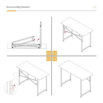 Lutown-Teen Folding Desk 47 inch No Assembly Required, White | Home Office Table for Small Spaces, Writing Gaming Computer Camping Desk - color: White, size: 47 Inch