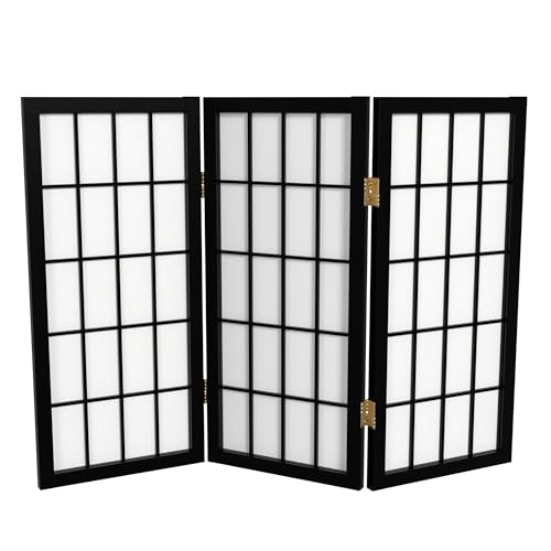 2 ft. Short Desktop Window Pane Shoji Screen - Black - 3 Panels - color: Black, size: 3 Panel