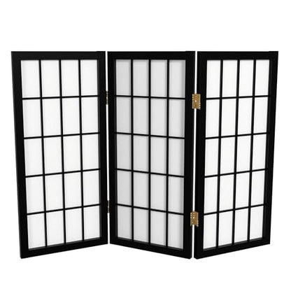 2 ft. Short Desktop Window Pane Shoji Screen - Black - 3 Panels - color: Black, size: 3 Panel