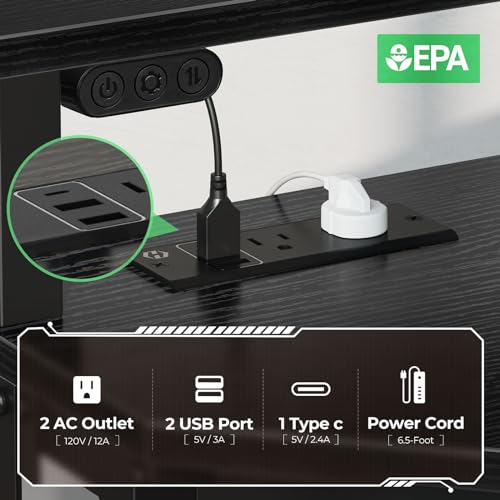Rolanstar Corner Desk,44" W x 34" H Small Computer Desk with Power Outlets, Gaming Desk with LED Lights, Triangle Corner Table with Keyboard Tray & Monitor Stand for Small Space, Black