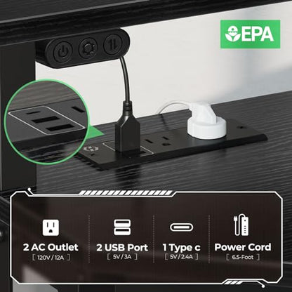 Rolanstar Corner Desk,44" W x 34" H Small Computer Desk with Power Outlets, Gaming Desk with LED Lights, Triangle Corner Table with Keyboard Tray & Monitor Stand for Small Space, Black