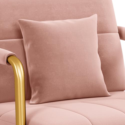 Yaheetech 30" Velvet Sofa Chair Accent Sofa with Gold Metal Leg, Pink | Velvet Small Sofa Chair Mini Couch with Gold-Tone Metal Arms and Legs for Living Room, Home Office, Bedroom - color: Pink, size: 30" W