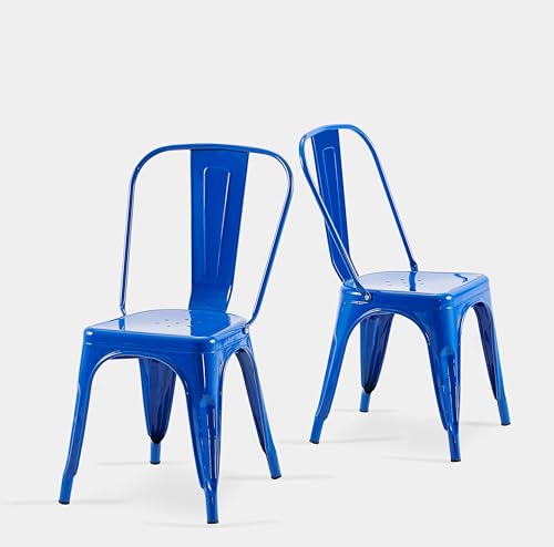Blue Metal Dining Chairs Set of 2 Victoria Blue Color | 18 inch Seat Height Modern Stackable Tolix Chairs for Kitchen,Cafe,Bistro,Outdoor - color: Victoria Blue