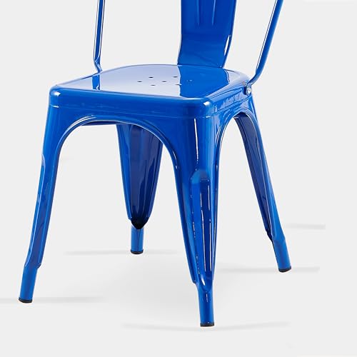 AC Pacific 18 Inch Seat Height Industrial Metal Dining Chairs, Stackable Kitchen or Bar Seat, Durable Modern Design, Versatile Accent Furniture, Set of 2, Blue - color: Blue, size: Set of 2
