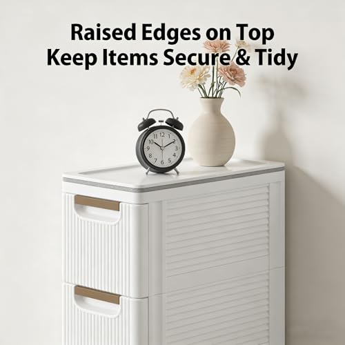 Storage Drawers on Wheels, 3-Drawer Slim Rolling Storage Cart with 4 Casters, Narrow Plastic Organizer for Bathroom Bedroom Kitchen Classroom, Space-Saving Mobile Cabinet