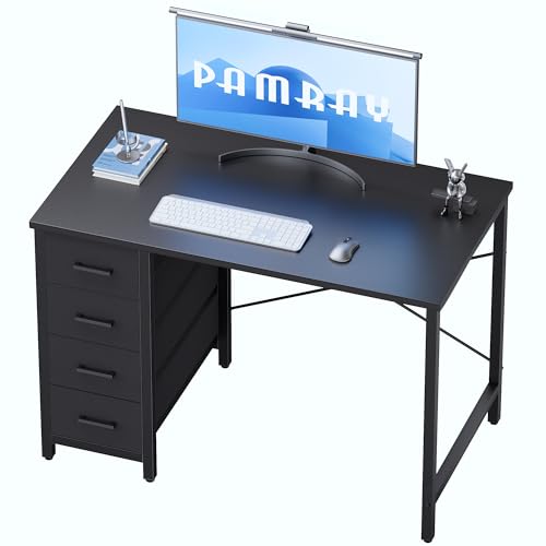 Pamray 32 Inch Computer Desk with 4 Drawers Small Office Desk for Home Bedroom Study Writing Simple Modern Computer Table Black - color: Black