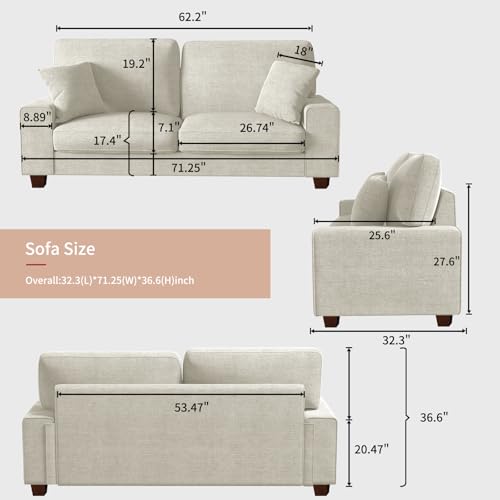 DOPEDIO 71.25" Chenille Loveseat Sofa, Beige, Modern Couch for Living Room | Removable washable cover, pocket spring cushions, solid wood frame, easy assembly for apartments, ideal for small spaces - size: 71.25 inch, style: Beige Chenille