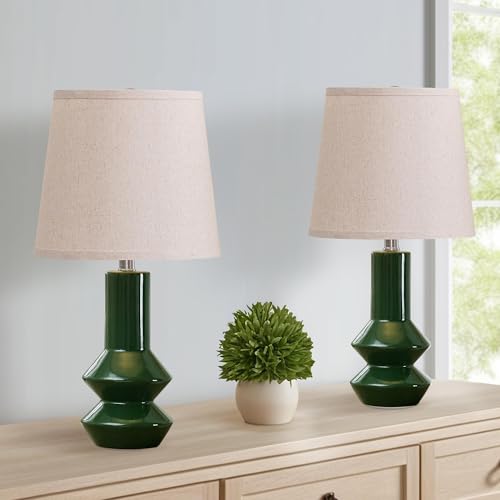 20" Ceramic Table Lamps Set of 2, Dark Green Modern Farmhouse Bedside Nightstand Lamps, Decor Lamps for Bedroom Living Room Office End Table