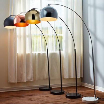 Teamson Home Arquer 66.93" Arc Floor Lamp for Living Rooms, Home Offices, Dining Rooms, Bedrooms with Faux Black Marble Base and Black Bell Shade - color: Black