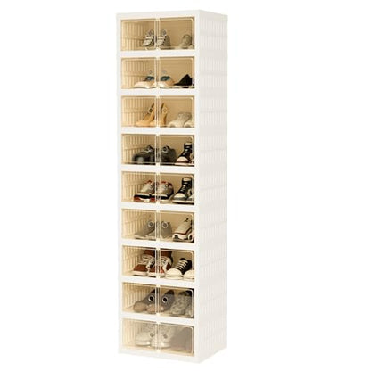 Foldable Shoe Organizer Storage Box, Portable Extra Large Folding Shoe Rack for Closet, Shoe Storage Box with Magnetic Transparent Door and Wheels, 9 Layers 18 Grids - size: White 9 Layers-A