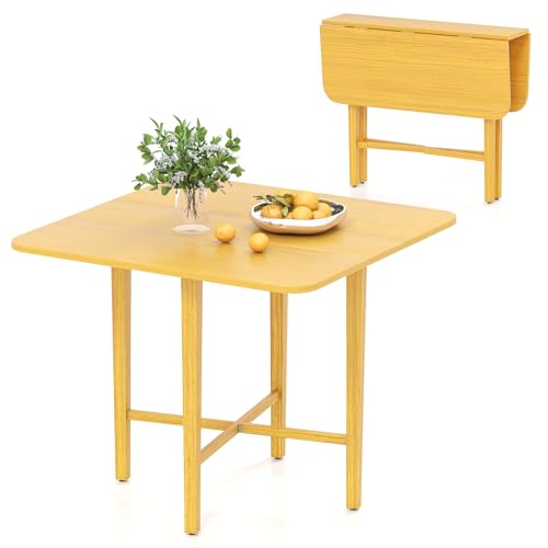 Giantex 36" Folding Dining Table for 2-4, Extendable Drop Leaf Kitchen Table with Solid Rubber Wood Frame, Space-Saving Dinner Table for Small Space, Living Dining Room, Dinette, Natural - color: Natural