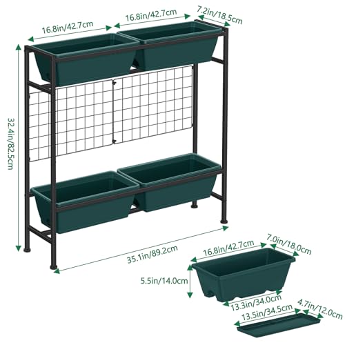 Vertical Raised Garden Beds 32.4" Tall Planter Raised Beds Boxes Patio Herb Garden Planter Outdoor with Metal Fences Legs for Small Climbing Plant Gardening Vegetables Patio Balcony Porch, Green - color: Green