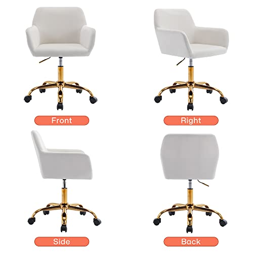 Velvet Makeup Vanity Chair,Home Office Desk Chair with Wheels, White | Fluffy Swivel Modern Armchair Upholstered Fuzzy Height Adjustable for Teens Women Girls Elegant for Living Room Bedroom - color: White+velvet