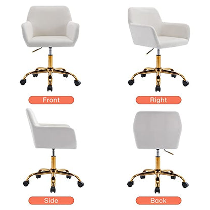 Velvet Makeup Vanity Chair,Home Office Desk Chair with Wheels, White | Fluffy Swivel Modern Armchair Upholstered Fuzzy Height Adjustable for Teens Women Girls Elegant for Living Room Bedroom - color: White+velvet