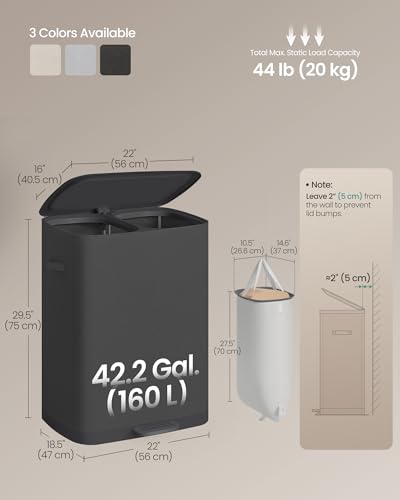 SONGMICS Laundry Basket with Lid, 42.2 Gallons, 2-Compartment Laundry Hamper with Handle and Pedal, Removable Liner, Easy Assembly, 22 x 18.5 x 29.5 Inches, Slate Gray ULCB832B101 - color: Slate Gray