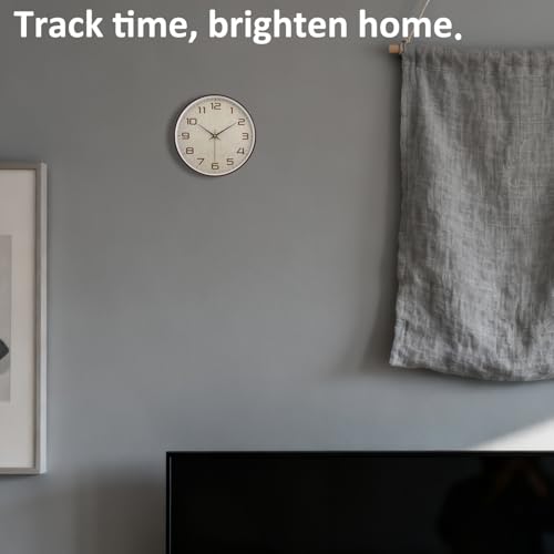 Woodgrain Wall Clock, Silent Non-Ticking Wall Clocks Battery Operated 8 Inch, Linen Texture Large Easy-to-Read Numbers Modern Analog Clock for Bedroom Living Room Kitchen Office Gym, Brown - color: Mocha Brown White, size: 8 Inch