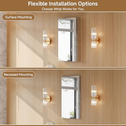 16" x 30" Bathroom Medicine Cabinet with Mirror, Recessed or Wall Mount | Medicine Cabinets with Adjustable Glass Shelves, Soft-Closed Hinge, Chrome Aluminum Frame, Reverse Installation - size: 16" x 30"