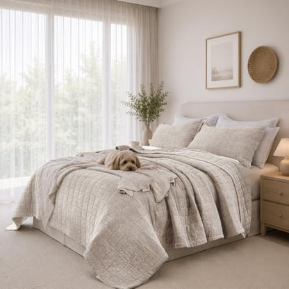 Pre-Washed Cotton King Size Quilt Set 98x106 Waffle Textured | Lightweight Breathable Bedspread Coverlet,All Season Bedding Set,Fits King & Cal King，with 2 Pillow Shams Beige - color: Beige, size: King-98x106