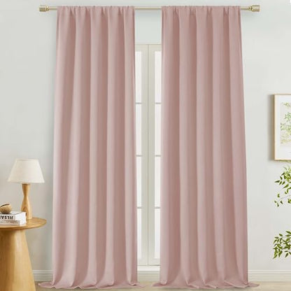 Blush Pink Room Darkening Curtains 120 Inches Long 2 Panels, Soft Thermal Insulated Extra Long Rod Pocket Window Treatments for Big Windows Patio Living Room, 50" W x 120" L - color: Blush Pink, size: 50"W x 120"L (Pack of 2)