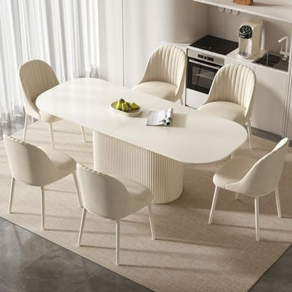 Guyii 86.61" Large Cream White Dining Table with Strong Pedestal Modern Oval Dining Room Table for 8 People Cream Kichen Table for Dining&Kichen Room Furniture - size: 86.61”