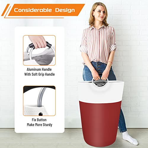 BlissTotes Laundry Basket, Laundry Hamper, Collapsible Laundry Baskets, Dirty Clothes Hamper, Waterproof Laundry Basket with Foam Protected Aluminum Handles for College Dorm, Family 75L (Red) | Collapsible Dirty Clothes Hamper, Foldable Laundry Bag for Do