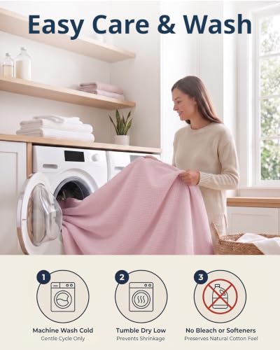 LANE LINEN 100% Cotton Blanket Twin Size - 300 GSM Waffle Blankets - Breathable, Lightweight & Durable - Premium Soft Blanket - Ideal for All Season Bedding & Sofa Throw - 66"x90" - Cherry Blossom - color: 02: Cherry Blossom, size: Twin
