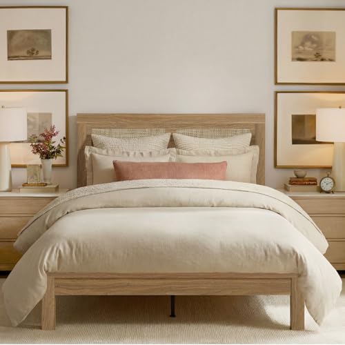 Full Bed Frame with Headboard Wood, Rattan Boho Bedframe with Wooden Slats Surpport, Easy Assembly Platform Bed, No Box Spring Needed, Natrual Walnut - size: Full