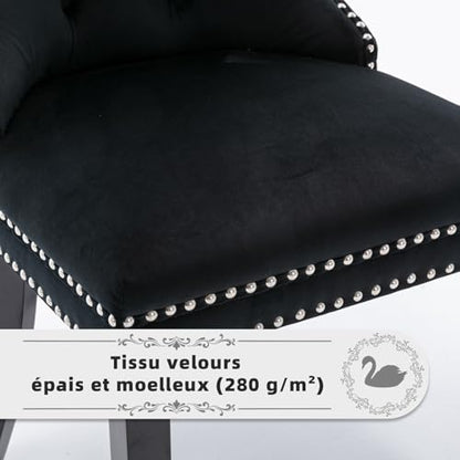 Velvet Upholstered Dining Chairs Set of 8, Modern Style Kitchen Side Chairs with Nailhead Trim and Wood Legs,Metal Pulling Ring for Dining Room Living Room(Black) - color: Black, size: Set of 8