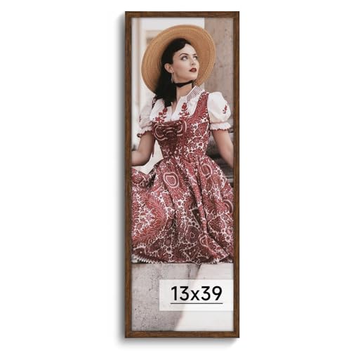 HLiWEGNS Dark Brown 13x39 Frame -Single Frame - Rustic Woodgrain 13 x 39 Poster Frame with Plexiglass for Wall Gallery Display, 13x39 Picture Frame for Puzzles, Artwork, Photos and Posters - color: Brown, size: 13x39 in