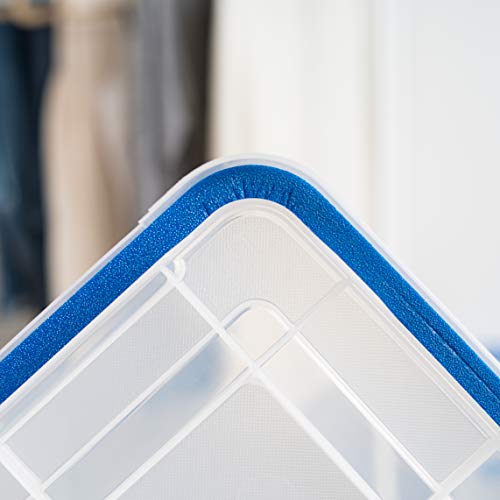 IRIS USA 4-Pack 26.5/44 Combo Qt Storage Bins with Gasket Lids, Clear/Blue | WeatherPro seal helps block dust and moisture Multiple sizes organize every room with confidence - size: 27 & 44 Qt. Combo