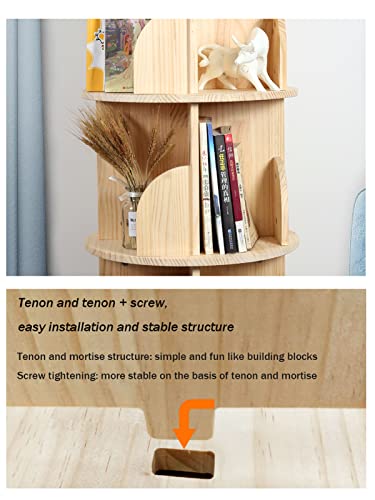 Bear Qiaqia 4 Tier Rotating Bookshelf, 360° Wooden Spinning Bookcase | Spinning Bookshelf Tower with Large Capacity for Small Space, Narrow Bookcase Storage for Bedroom, Living Room - color: 4 Tier