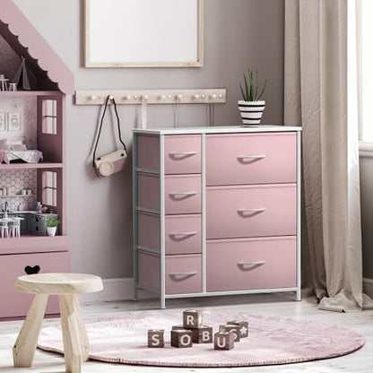 Sorbus Dresser with 7 Drawers - Furniture Storage Chest for Kid’s, Teens, Bedroom, Nursery, Playroom, Clothes, Toys - Steel Frame, Wood Top, Tie-dye Fabric Bins (7-Drawer, Pastel Pink) - color: Pastel Pink