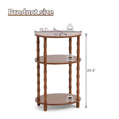 Side Table, 3-Tier Oval Accent Small End Table, Modern Oval Nightstand Accent Table for Small Space, Bedrooms, Living Room, Easy to Assemble, Rustic Brown - color: Rustic Brown, size: 15.7" x 11.6" x 24.4"