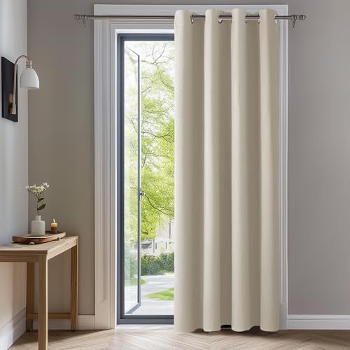 Deconovo Blackout Curtain for Living Room 63 Inches Long, Door Curtain | Closet Drape 1 Panel, Room Darkening, Thermal Insulated, Grommet, Window Drape, for Bedroom Closet, Light Beige, 52 x 63 Inch - color: Light Beige, size: 52"W x 63"L (Pack of 1)