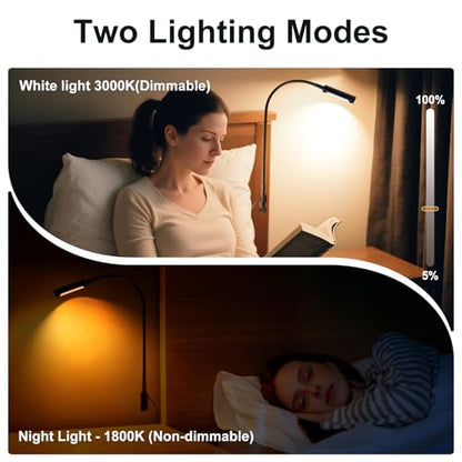 Wall Mounted LED Reading Light for Bed, 23 Inch Length, All Metal Bedside Headboard Lights with Head Switch,Flexible Minimalist Book Lamp for Bedroom, Dimmable & Night Light(1 Pack)
