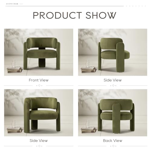 COLAMY Modern Velvet Accent Chair, Upholstered Barrel Chair, Comfy Side Arm Chair with 3 Legs for Living Room, Bedroom, Reading, Green - color: New-green, size: Set of 1