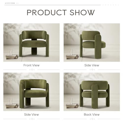 COLAMY Modern Velvet Accent Chair, Upholstered Barrel Chair, Comfy Side Arm Chair with 3 Legs for Living Room, Bedroom, Reading, Green - color: New-green, size: Set of 1
