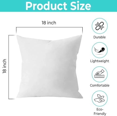 QUBA LINEN Throw Pillow Inserts (Set of 5, White), 18x18 Inches - Premium Cushion Fillers for Sofa, Bed, and Home Décor (18x18 Inch (Pack of 5)) - size: 18x18 Inch (Pack of 5)