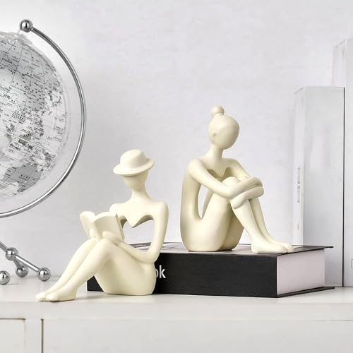 Lady Reading Statue Figurine, Home Decor Female Sculpture Accent for Shelves, Statue Gifts for Wife, Mom and Daughter