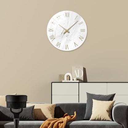 Large Marble Wall Clocks Battery Operated 20 Inch | Modern Analog Glass Wall Clocks for Living Room Office Dinning Room Silent Non Ticking Wall Clock - color: White, size: 20 Inch