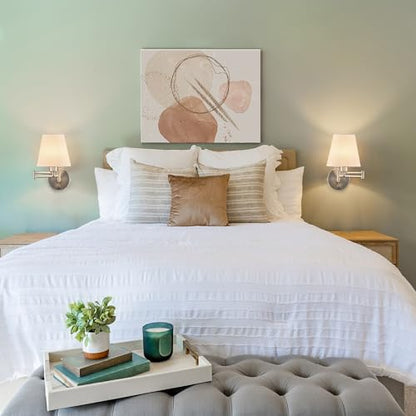 VONLUCE Wall Sconce Set of 2, Plug in & Swing Arm Wall Lamps, Nickel Finish | Modern Wall Lights with White Fabric Shades, Plug in & Hardwired Wall Mounted Light for Bedside, Living Room, Hallway - color: Nickel, size: 2 Pack