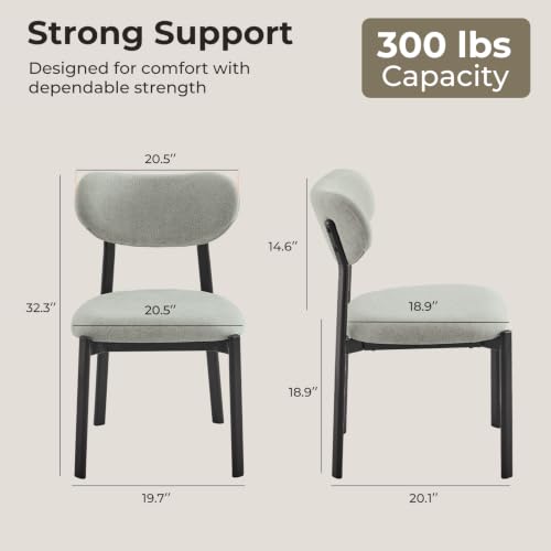 Dining Chairs Set of 2, Modern Upholstered Fabric Kitchen Chairs | Textured Fabric, Curved Back, Upholstered Seat, Metal Frame, Dining Room, Kitchen, Breakfast Nook, Restaurant, Soft Gray - color: Soft Gray, size: Set of 2