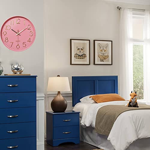12 in Wall Clock Non-Ticking Quartz Silent Battery Operated Round Clocks Home Kitchen Office School Living Room Decor Clocks (Pink-Rose) - color: Pink-rose