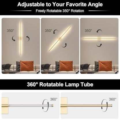 Battery Operated Wall Sconce, 3000K-6000K Dimmable Gold Wall Lights with Remote Control, Timable LED Wireless Wall Sconces, 350° Ratate for Bathroom, Living Room, Hallway 39.4 Inch 1 Pack - color: Gold, size: 39.4in(1 Pack)