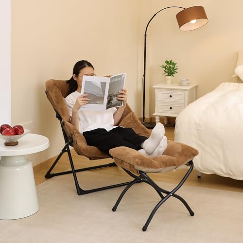 15"(H) Folding Ottoman, Set of 2, Foldable Footrest Stool, Small Foot Stool for Couch, Collapsible Foot Rest Ottoman for Sofa, Accent Padded Ottomans for Living Room, Bedroom, Brown - color: Brown 2pcs