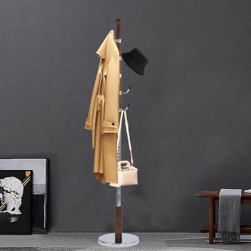 Coat Racks FreeStanding with 11 Hooks, Natural Wood Coat Rack with Solid Round Base, Adjustable Height Coat Racks, Easy Assembly for Hallway, Bedroom and Office (Walnut Metal) - color: Walnut Metal