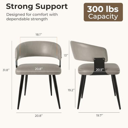 Dining Chairs Set of 2, Modern Faux Leather Kitchen Chairs | Faux Leather Upholstery, Curved Back, Metal Legs, Easy Clean, Dining Room, Breakfast Nook, Restaurant, Cafe, Matte Gray - color: Matte Gray, size: Set of 2