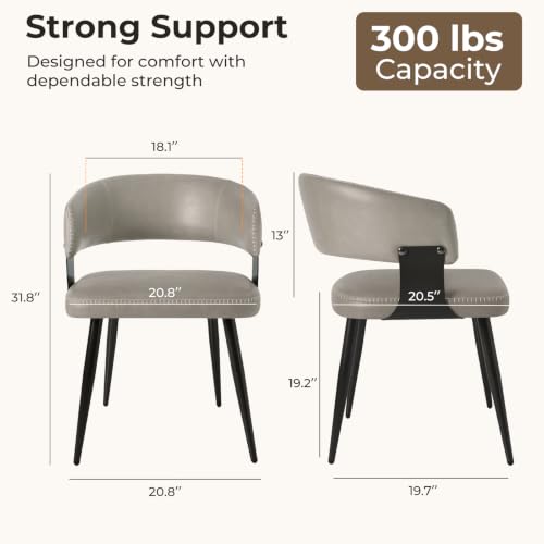 Dining Chairs Set of 2, Modern Faux Leather Kitchen Chairs | Faux Leather Upholstery, Curved Back, Metal Legs, Easy Clean, Dining Room, Breakfast Nook, Restaurant, Cafe, Matte Gray - color: Matte Gray, size: Set of 2