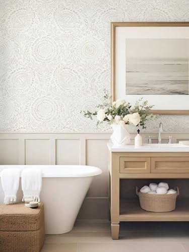 Ismoon Peel Stick Wallpaper Boho Beige Neutral Vintage Floral Contact Paper | 17.3x78.7in Renter Friendly Textured Wall Paper Self Adhesive Removable Wallpaper for Bedroom Kitchen Bathroom Wall Decor - color: Beige, size: 17.3" x 78.7"